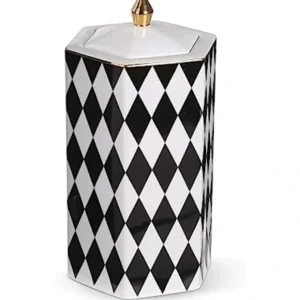 15022A-2 11 Inch Porcelain Black and White Harlequin Lidded Can - cozylivehome.com | we sell a wide range of comfortable household items* Giftware