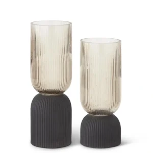 18616A-2 12 Inch Ribbed Brown Transparent & Matte Black Vase - cozylivehome.com | we sell a wide range of comfortable household items* Giftware