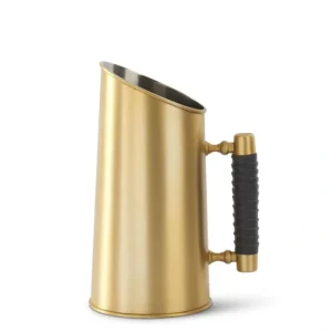 18557A 10.5 Inch Stainless Steel Brass Pitcher w/Leather Wrapped Handle - cozylivehome.com | we sell a wide range of comfortable household items* Giftware