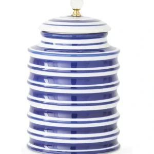 15117A-BL-2 9.25 Inch Ceramic White and Blue Round Ribbed Containe - cozylivehome.com | we sell a wide range of comfortable household items* Giftware