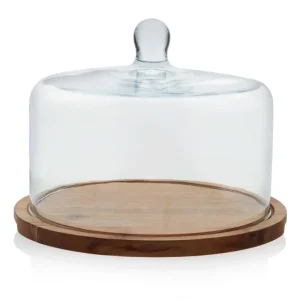 666478 Acaciawood Flat Wood Cake Stand with Glass Dome - cozylivehome.com | we sell a wide range of comfortable household items* Giftware