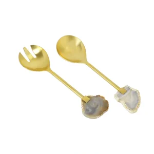ASS684 Set of 2 Salad Servers with Agate Stone Handle - cozylivehome.com | we sell a wide range of comfortable household items* Giftware