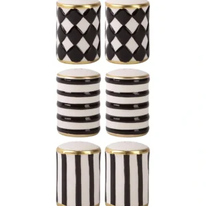 91938 3 ASST S/2 BLACK/WHITE EMBOSSED SALT&PEPPER SETS W/GOLD RIM - cozylivehome.com | we sell a wide range of comfortable household items* Giftware