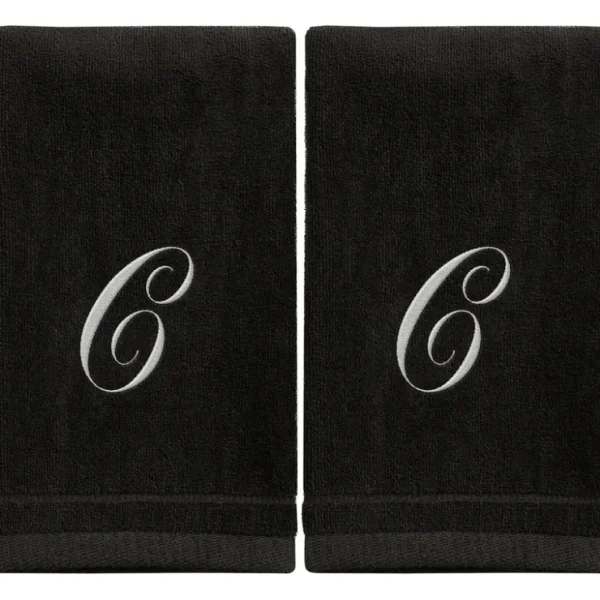 Black Monogrammed Towel - White Embroidered - Initial C - cozylivehome.com | we sell a wide range of comfortable household items* Giftware