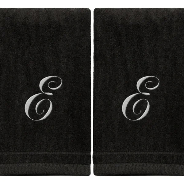 Black Monogrammed Towel - White Embroidered - Initial E - cozylivehome.com | we sell a wide range of comfortable household items* Giftware