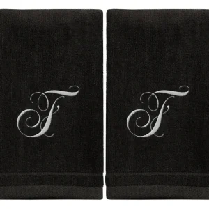 Black Monogrammed Towel - White Embroidered - Initial F - cozylivehome.com | we sell a wide range of comfortable household items* Giftware
