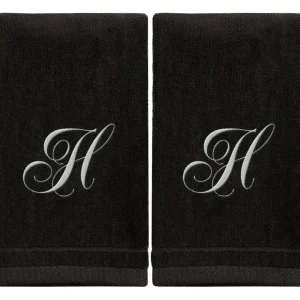 Black Monogrammed Towel - White Embroidered - Initial H - cozylivehome.com | we sell a wide range of comfortable household items* Giftware