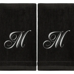 Black Monogrammed Towel - White Embroidered - Initial M - cozylivehome.com | we sell a wide range of comfortable household items* Giftware