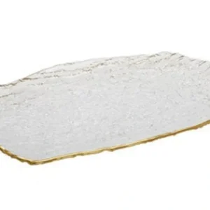 CD2528 Crushed Glass Oblong Tray with Gold Rim - 15"L x 9.5"W - cozylivehome.com | we sell a wide range of comfortable household items* Giftware
