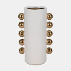 19076-03 Cer, 10" Vase W/ Side Knobs, White/gold - cozylivehome.com | we sell a wide range of comfortable household items* Giftware