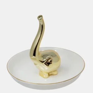 12747-15 CERAMIC 6" ELEPHANT RING HOLDER, WHITE/GOLD - cozylivehome.com | we sell a wide range of comfortable household items* Giftware