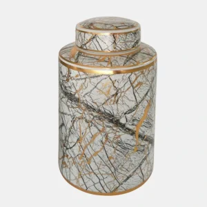15402-02 Ceramic 12" Jar With Gold Lid, White - cozylivehome.com | we sell a wide range of comfortable household items* Giftware