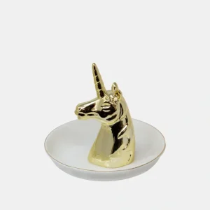 12747-17 CERAMIC 6" UNICORN RING HOLDER, WHITE/GOLD - cozylivehome.com | we sell a wide range of comfortable household items* Giftware