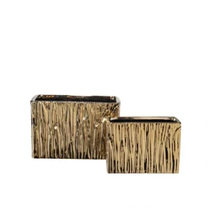 55414 Ceramic Low Rectangle Vase with Embossed Pinnacle Abstract Design Body Gloss Finish Gold 7.50"x3.50"x5.50"H - cozylivehome.com | we sell a wide range of comfortable household items* Giftware