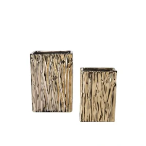 55413-1 Ceramic Rectangle Vase with Embossed Pinnacle Abstract Design Body Gloss Finish Gold 6.50"x4.50"x9.00"H - cozylivehome.com | we sell a wide range of comfortable household items* Giftware