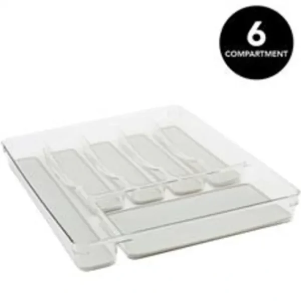 Shop All^6 Compartment Clear Cutlery Tray W. Grey Non Slip Interior - cozylivehome.com | we sell a wide range of comfortable household items