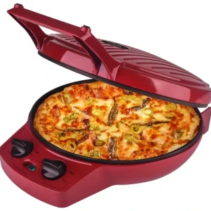 Shop All^Courant 12 Inch Electronic Pizza Maker w/ Dial, Opens 180°, Red - cozylivehome.com | we sell a wide range of comfortable household items