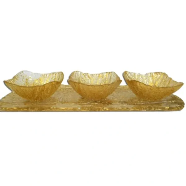 CR547 Beveled 3 Bowl Relish Dish-Gold-Tray 18.5"L, Bowls 4.75"D - cozylivehome.com | we sell a wide range of comfortable household items* Giftware