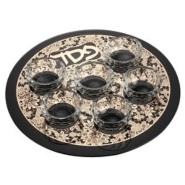 Shop All^145808 Crystal Black Seder Plate With Gold Floral Design - 6 Bowls - 13" - cozylivehome.com | we sell a wide range of comfortable household items