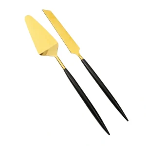 CS1025 Set of 2 Shiny Gold Cakeservers with Neat Black Handles - cozylivehome.com | we sell a wide range of comfortable household items* Giftware