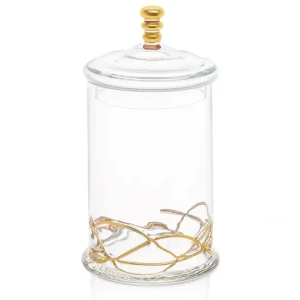 CSJG386 L- Glass Jar with Lid with Gold Swirl Design - cozylivehome.com | we sell a wide range of comfortable household items* Giftware