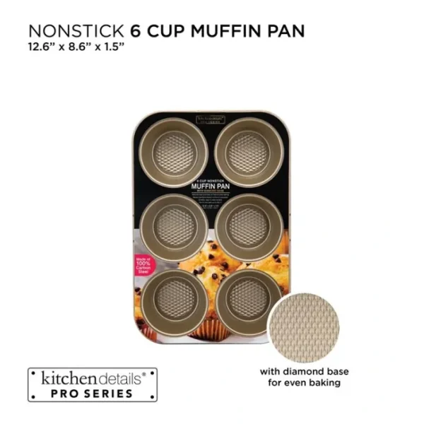 Shop All^6 Cup Muffin Pan, 12.6"x8.6"x1.5" Gold Metalic w/ Diamond Base - cozylivehome.com | we sell a wide range of comfortable household items