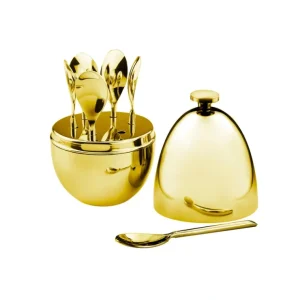 99721 EGG SHAPE HOLDER W/ S/6 SPOONS Gold - cozylivehome.com | we sell a wide range of comfortable household items* Giftware
