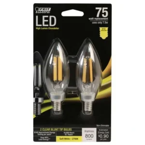 Shop All^Feit 75W LED 27K Blunt Tip Filament Candelabra Base 800L 10,000H 2 Pack - cozylivehome.com | we sell a wide range of comfortable household items