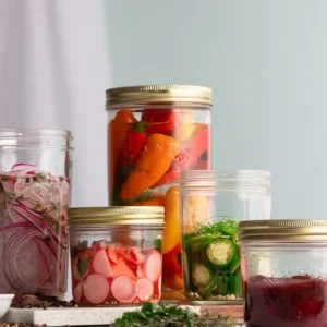 Shop All^French Glass Mason Canning Jar w/ Gold Metal (2 Lids) - cozylivehome.com | we sell a wide range of comfortable household items