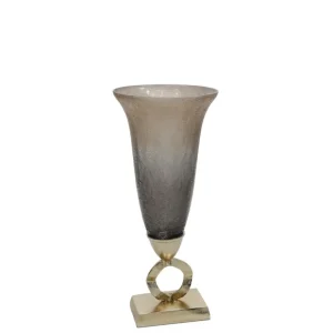15254-01 GLASS 18"H VASE W/ ALUMINUM BASE, BRONZE/GRAY KD - cozylivehome.com | we sell a wide range of comfortable household items* Giftware