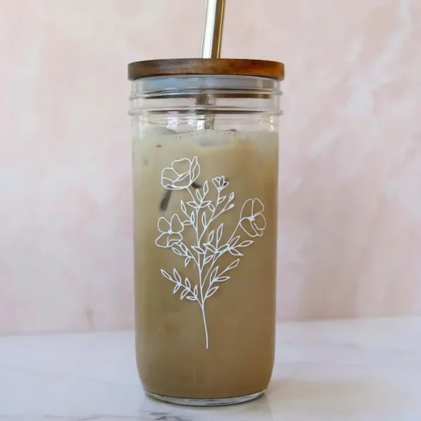 Shop All^GLASS TUMBLER W/BAMBOO TOP AND STRAW FLORAL 22OZ - cozylivehome.com | we sell a wide range of comfortable household items