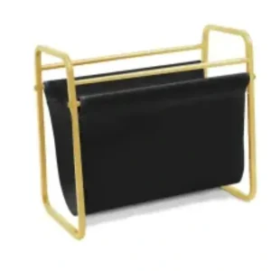 344458 Gold- Colored Metal and Leather Magazine Holder - cozylivehome.com | we sell a wide range of comfortable household items* Giftware