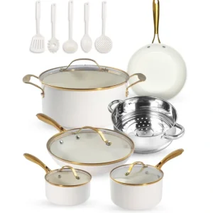 1384 Gotham Steel Cream/Gold Handles 15 Piece Cookware Set - cozylivehome.com | we sell a wide range of comfortable household items* Housewares