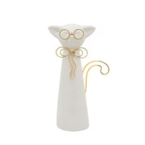 15832-02 8"H CAT W/GLASSES DECO, WHITE - cozylivehome.com | we sell a wide range of comfortable household items* Giftware