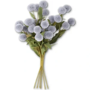 13 Inch Gray Blue Pompom Pick w/Green Eva Leaves Bundle (6 Stems) - cozylivehome.com | we sell a wide range of comfortable household items* Giftware