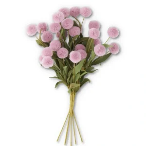 13 Inch Light Purple Pompom Pick w/Green Eva Leaves Bundle (6 Stems - cozylivehome.com | we sell a wide range of comfortable household items* Giftware