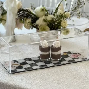 J-CTWL-CBLK-L Black Chic Checkered Lucite Cake Tray with Lid - cozylivehome.com | we sell a wide range of comfortable household items* Giftware