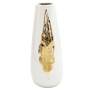 LWV3551 "MED White Ceramic Tall Vase Gold Leaf Design" - cozylivehome.com | we sell a wide range of comfortable household items* Giftware