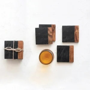 Marble & Acacia Wood Coasters, Black & Natural Set - cozylivehome.com | we sell a wide range of comfortable household items* Shop All