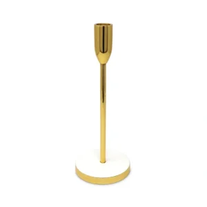MCH4030 Gold Taper Candle Holder on White Marble Base - 10"H Set Of 2 - cozylivehome.com | we sell a wide range of comfortable household items* Shop All