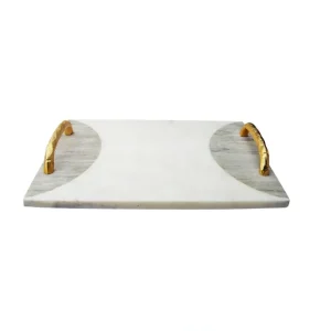 MCT381 White Marble Challah tray with Gold Handles- 16"L x 11"W - cozylivehome.com | we sell a wide range of comfortable household items* Shop All