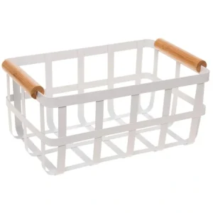 Shop All^Metal Basket w Bamboo Handles - White Large - cozylivehome.com | we sell a wide range of comfortable household items