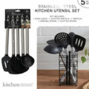 5Pc. Cooking Utensils (Soup Ladle, Serving Spoon, Slotted Spoon, Slotted Turner, Turner ) 2 Tone Top SS- Bottom Black - cozylivehome.com | we sell a wide range of comfortable household items* Housewares