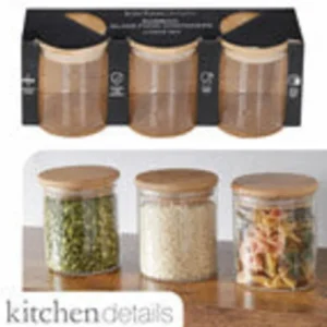 15257 3PC Glass Food Container with Bamboo Lids 4x3x3 each - cozylivehome.com | we sell a wide range of comfortable household items* Giftware