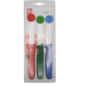 3-PC Steak Knife Set, Red, Green, Blue Dairy, Meat, Parve, round serrated edge, - cozylivehome.com | we sell a wide range of comfortable household items* Housewares