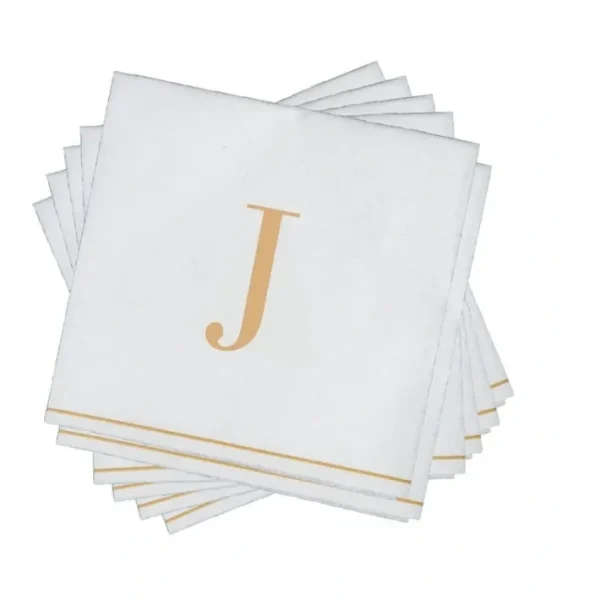 Shop All^16 PK White and Gold Cocktail Paper Napkins - Letter J - cozylivehome.com | we sell a wide range of comfortable household items