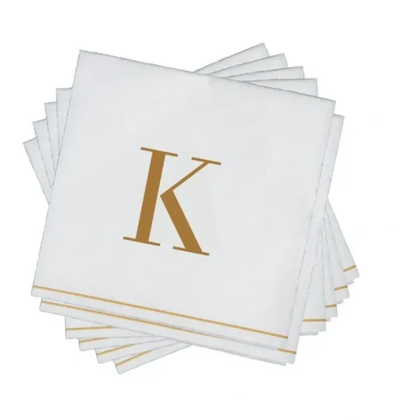 Shop All^16 PK White and Gold Cocktail Paper Napkins - Letter K - cozylivehome.com | we sell a wide range of comfortable household items