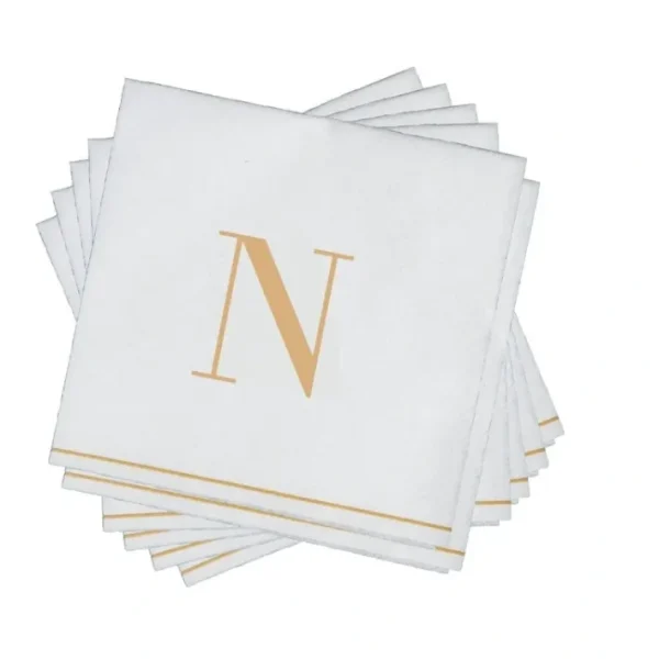 Shop All^16 PK White and Gold Cocktail Paper Napkins - Letter N - cozylivehome.com | we sell a wide range of comfortable household items