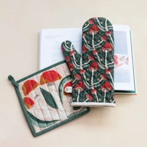 Quilted Cotton Mitt & Pot Holder w/ Mushrooms Pattern - cozylivehome.com | we sell a wide range of comfortable household items* Shop All