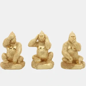 15879-01 Resin, S/3 Hear, Speak, See No Evil Gorillas, Gold - cozylivehome.com | we sell a wide range of comfortable household items* Giftware